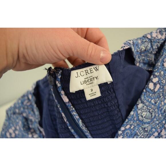 J Crew Liberty London Sweetheart Mini Dress Blue Floral Puff Sleeves Size 2 - Picture 5 of 7